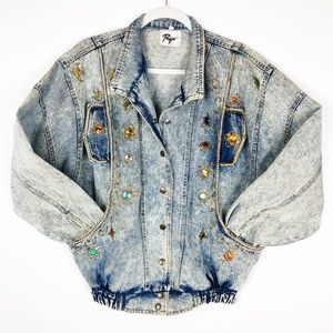 VTG 80's Acid Wash Bejeweled Denim Jacket